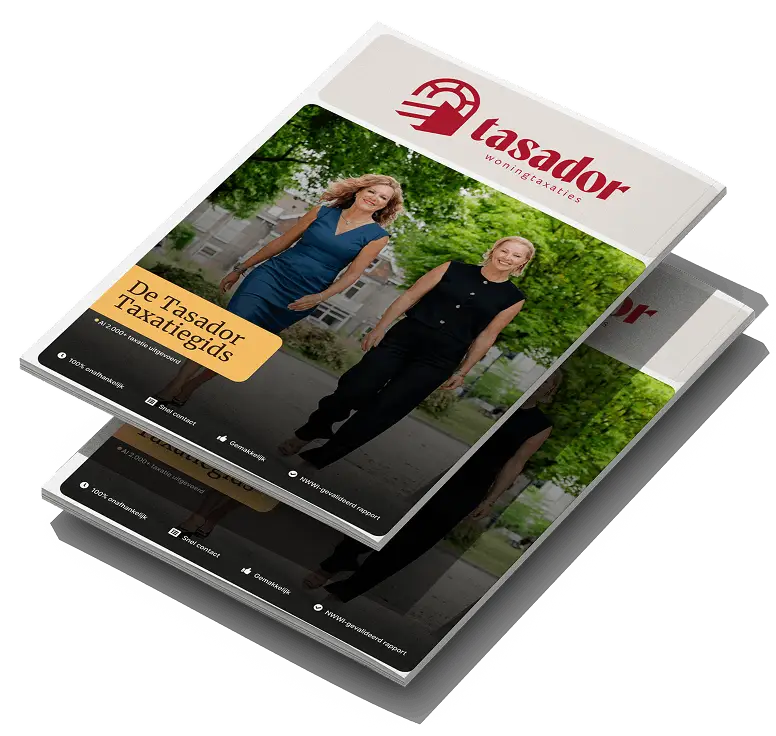 Voorpagina van De Tasador Taxatiegids met taxateurs Mariska en Kirsten